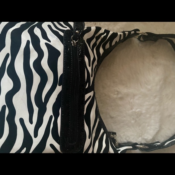 Hobo Shoulder Bag Zebra Print with Patent Black, Rhinestones, Turquoise & Pink - Picture 16 of 16